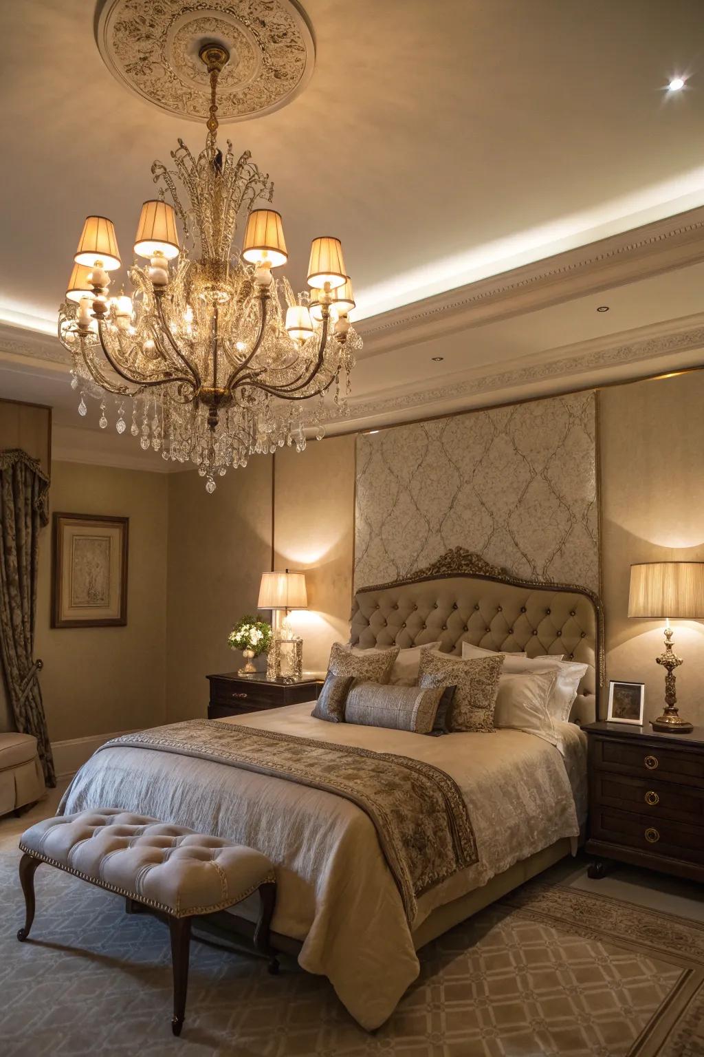 Elegant lighting fixtures add sophistication and warmth.