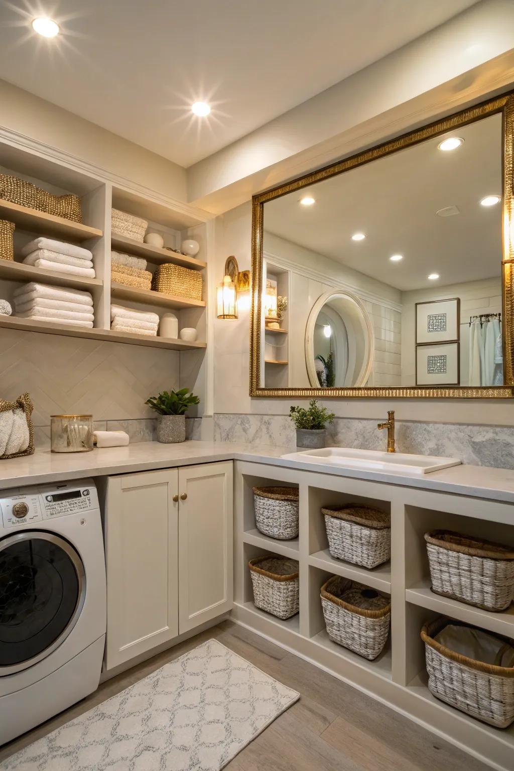 Harmonizing decor elements enhance the illumination in your laundry area.