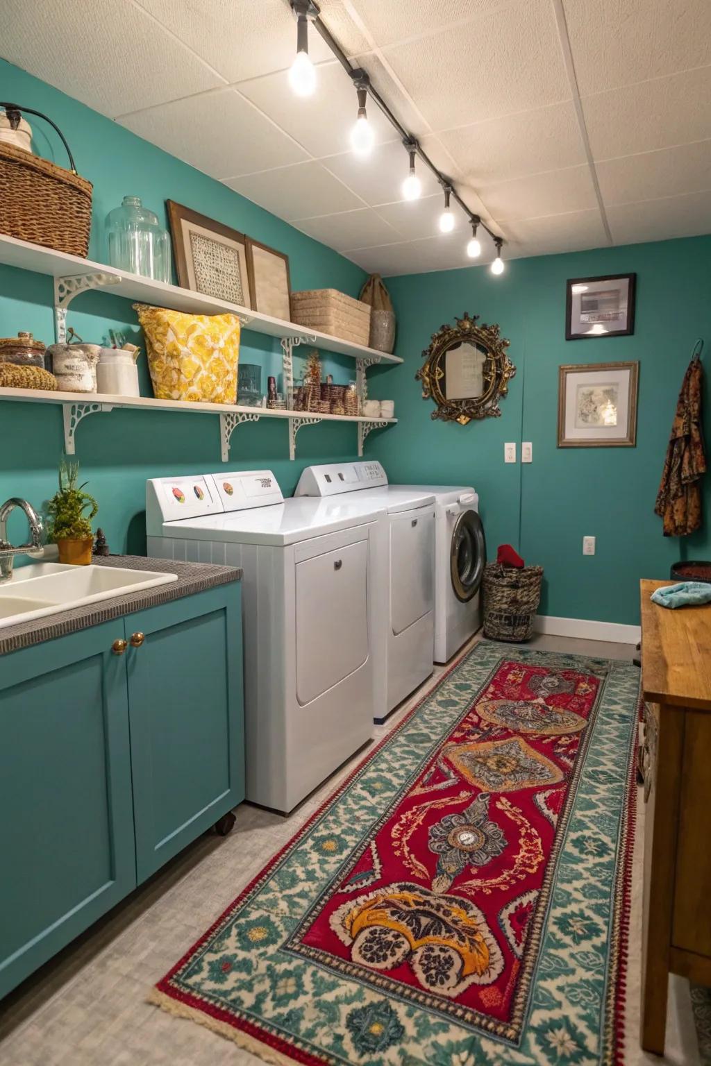 Blue-green adds boldness and depth to your laundry space.