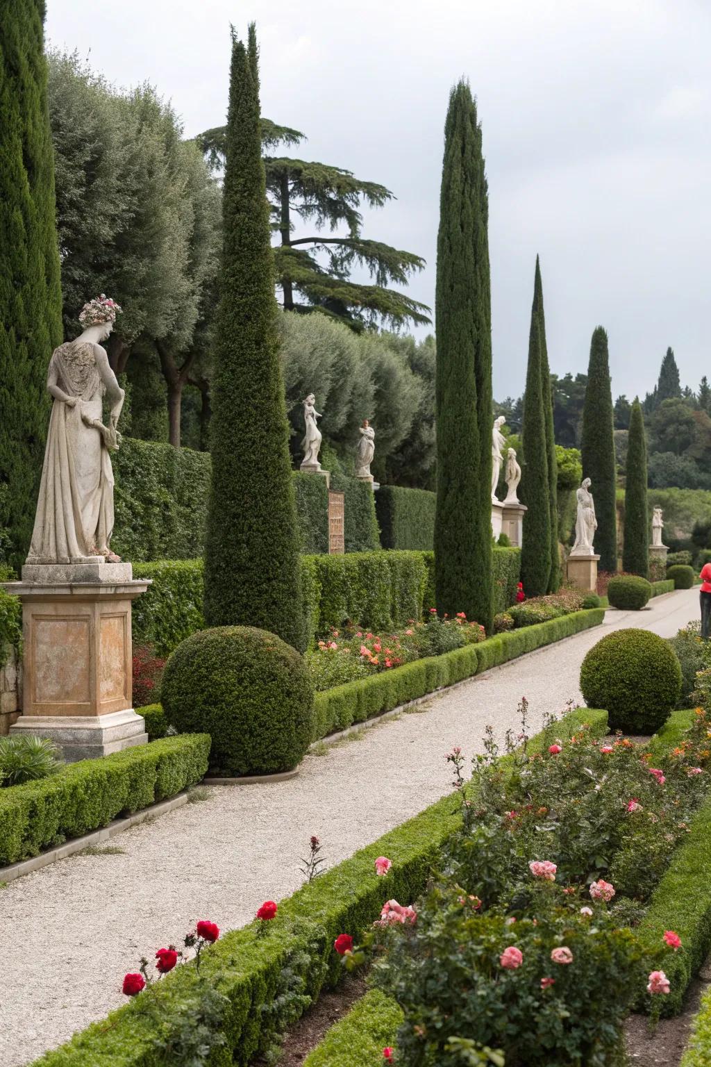 Create a sophisticated garden with Skyline Sentinel and formal elements.