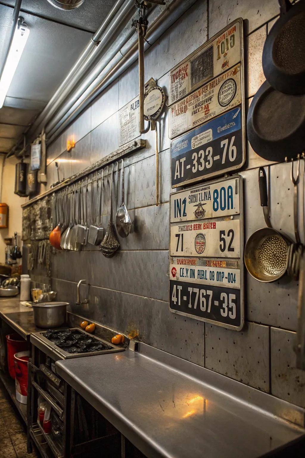 Realize an industrial chic style with a license plate feature.