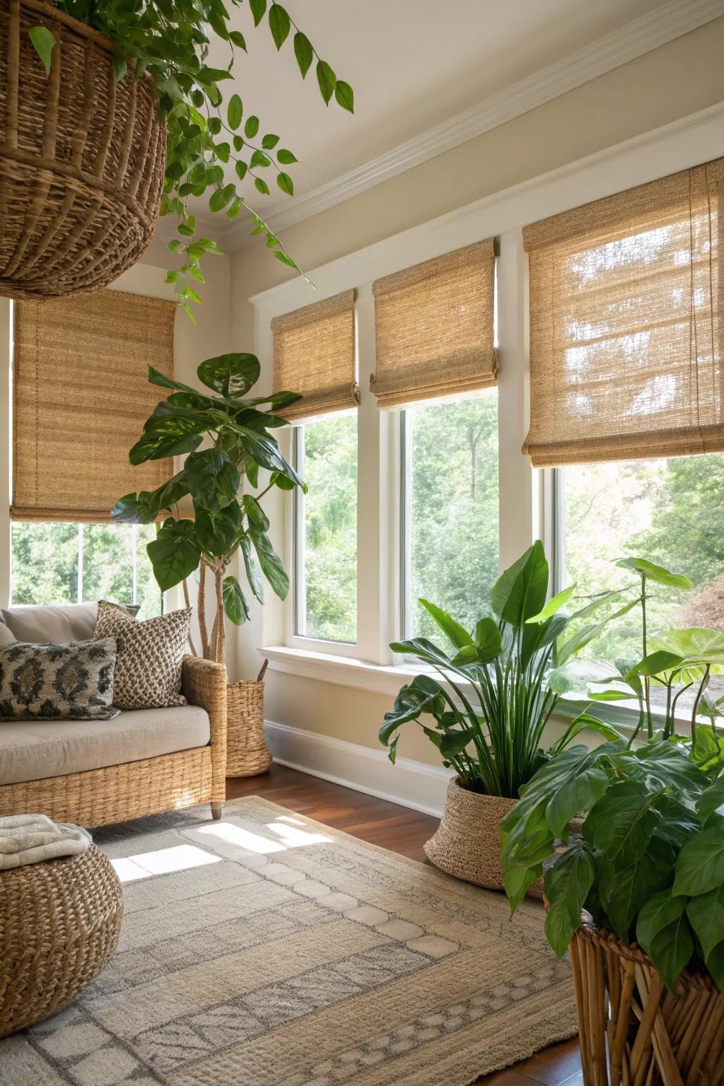 Woven shades introduce a natural touch.