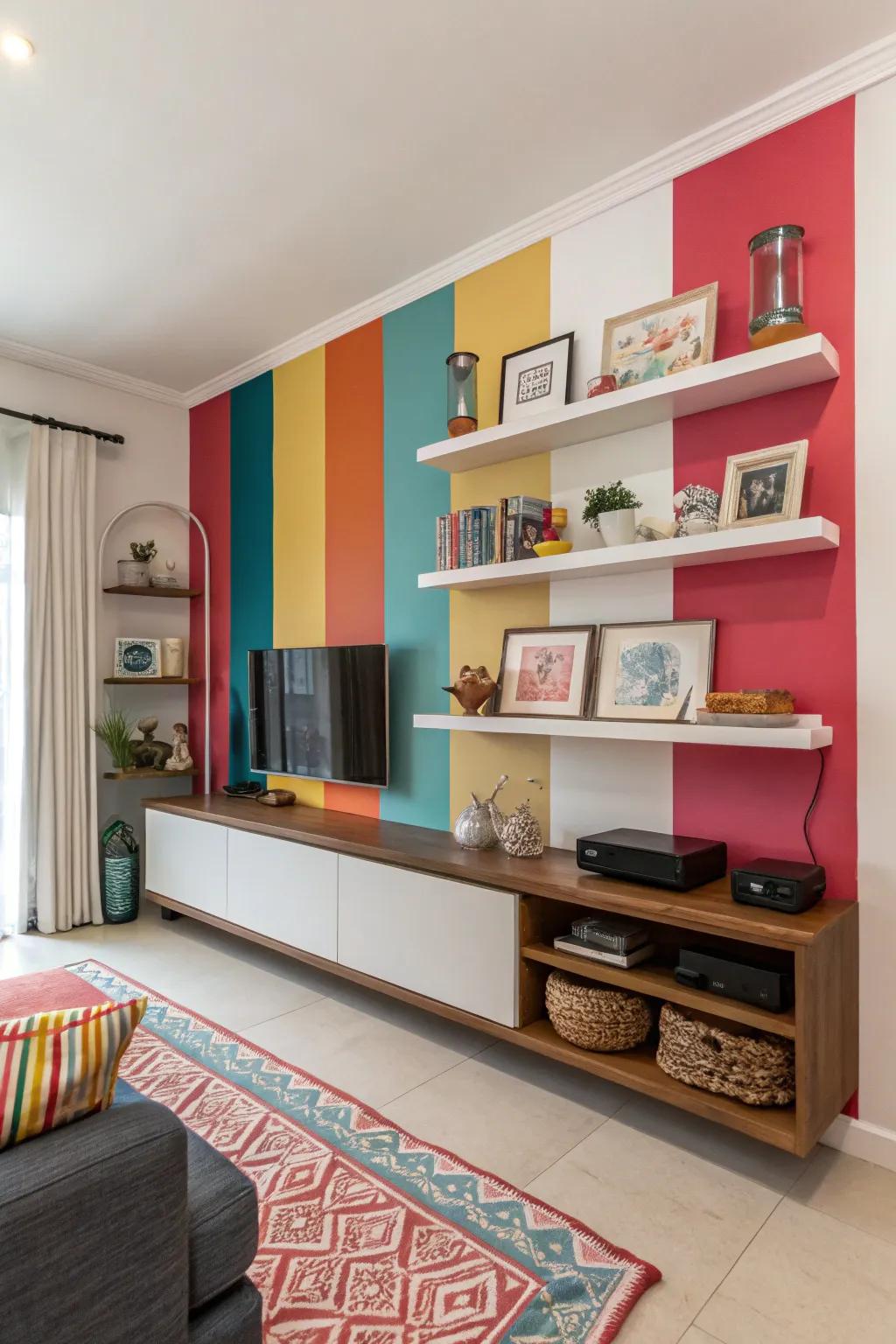 Make a statement with a bold wall color behind your shelves.
