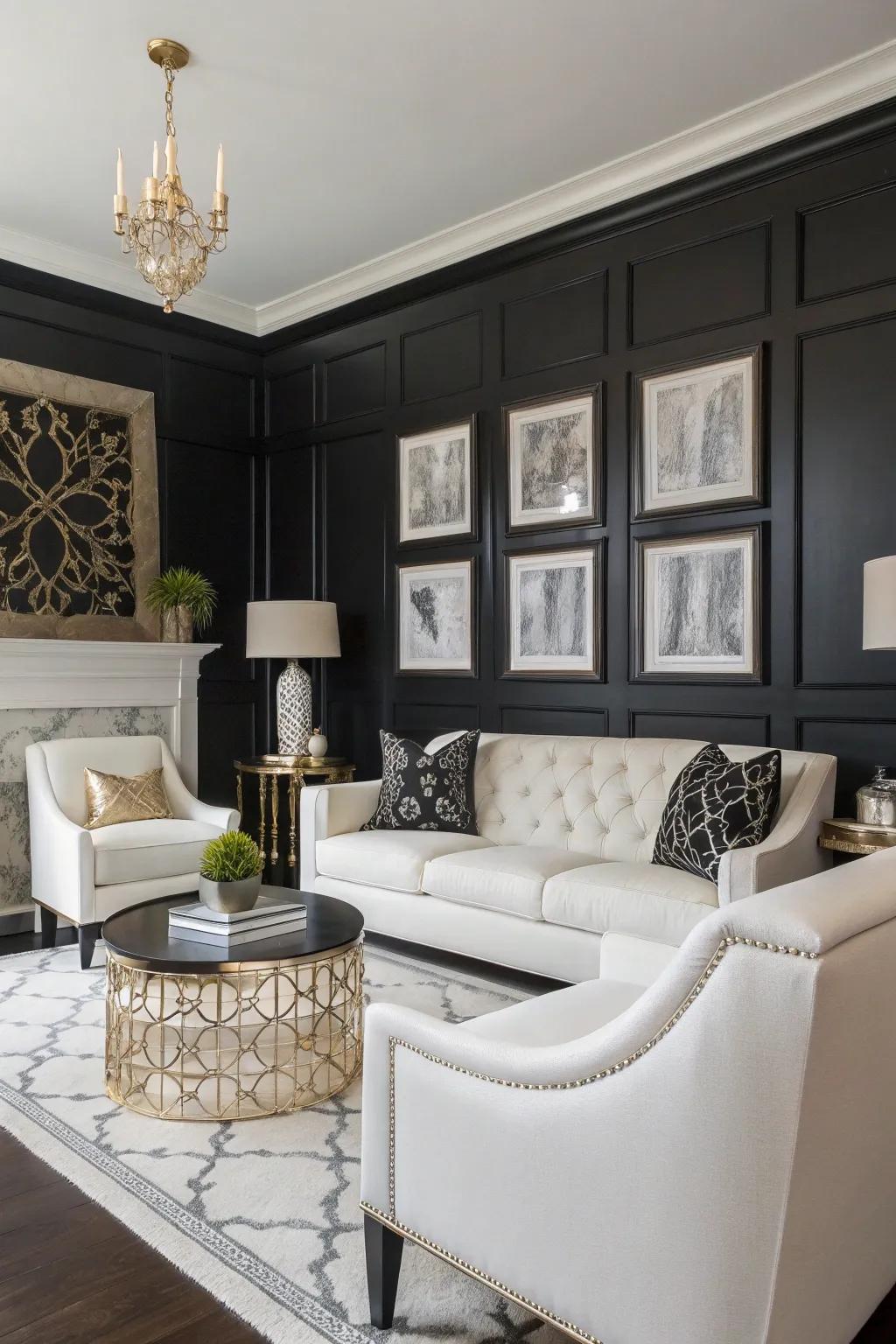 A jet feature wall introduces elegance and contrast.