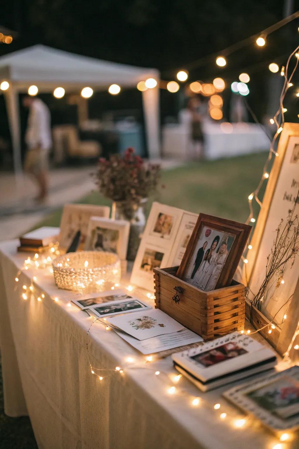 Sparkling garlands enrich the remembrance display setting with their enchanting glow.