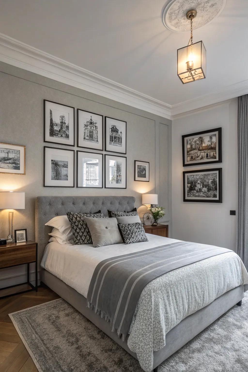 Simple artwork adds to the elegance of the bedroom.