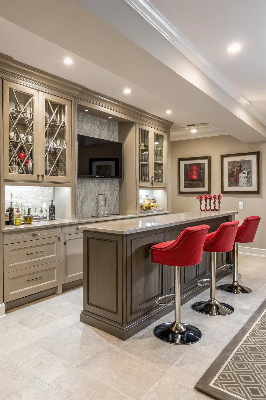 A neutral color scheme with bold accents adds sophistication.