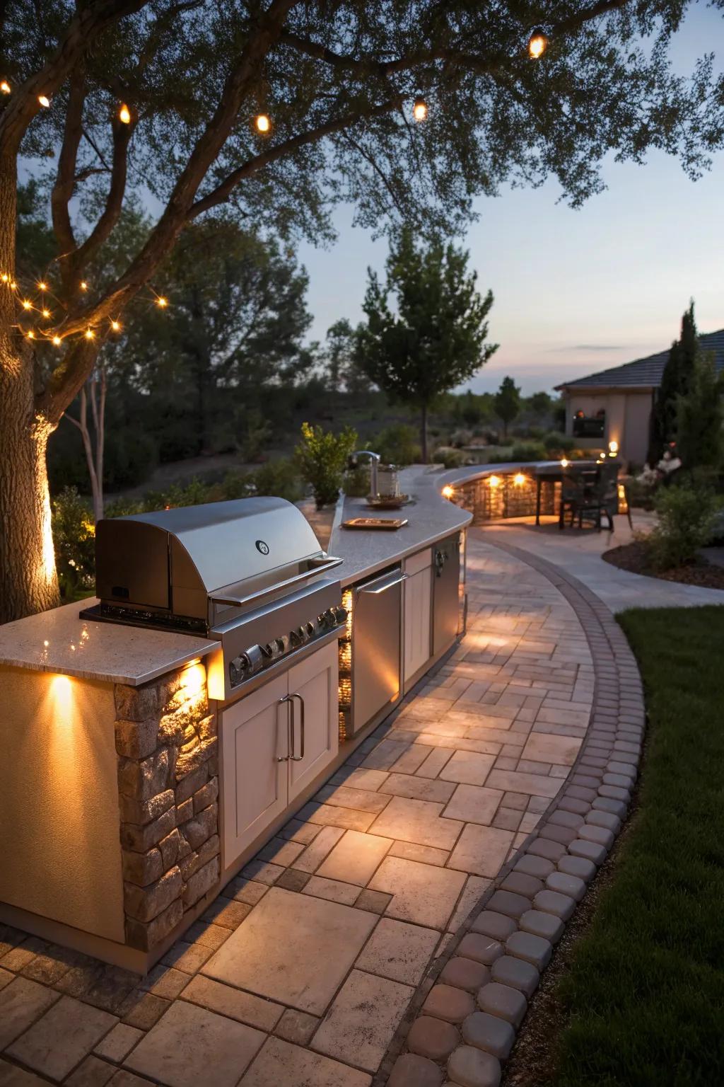 Lighting enhances nighttime BBQ experiences.