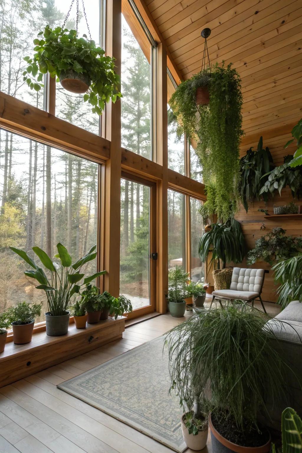 Lush greenery makes a cabin feel more natural.