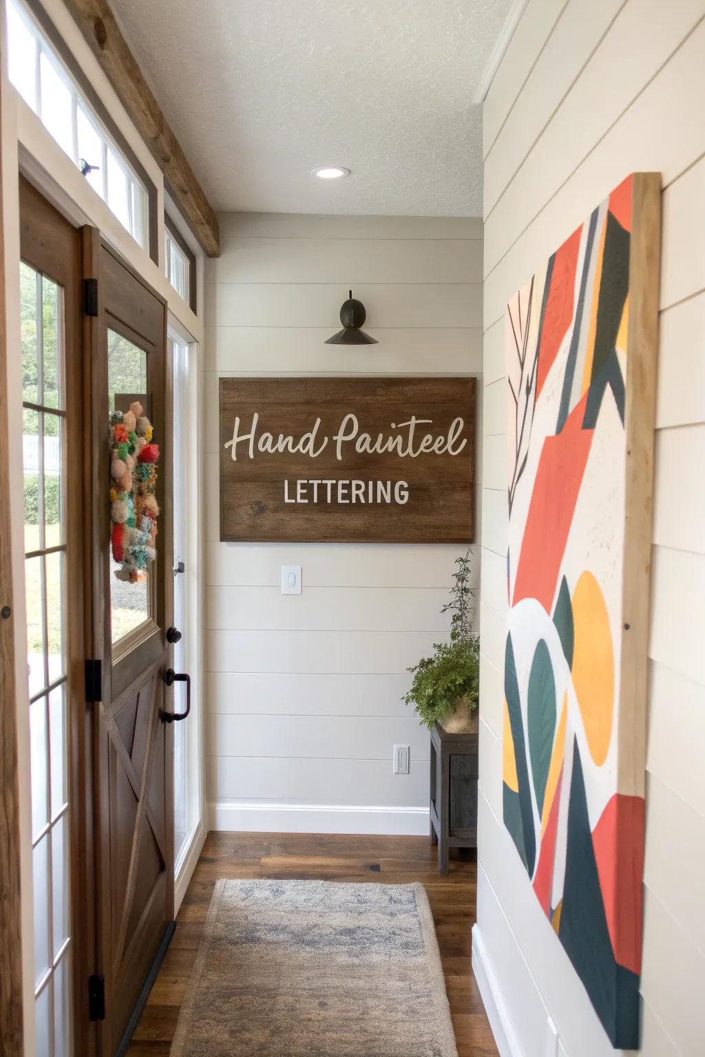 Custom signs add a personal touch to the entryway.