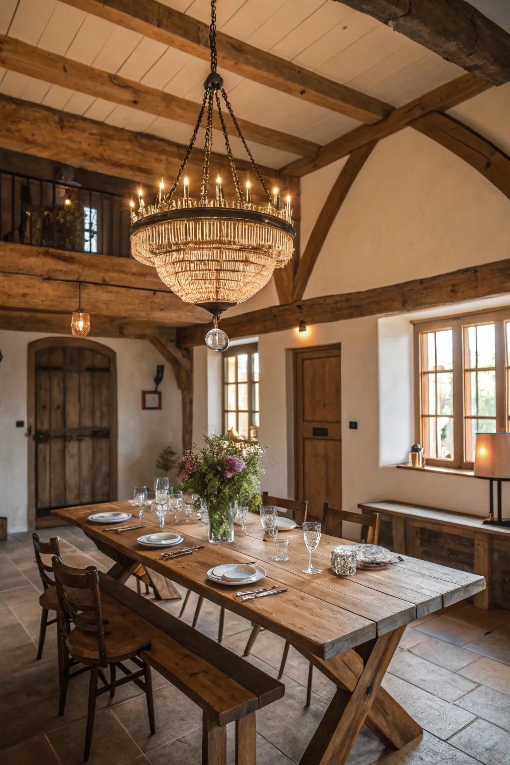 Barnhouse chandeliers create a bold statement in dining spaces.