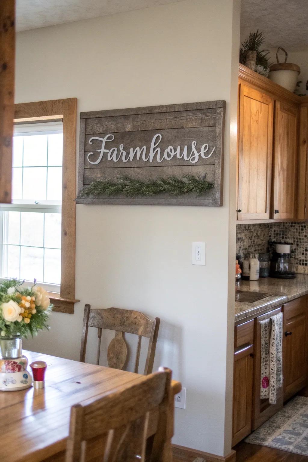 Customized farmhouse marker in a cozy culinary space.