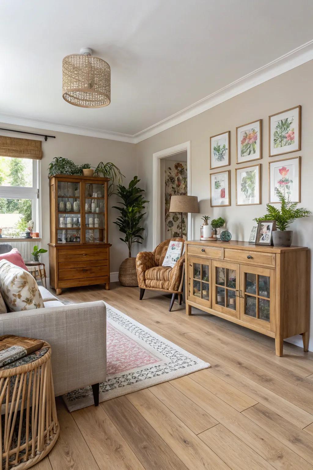 Flexibility shines through pale wood floors.