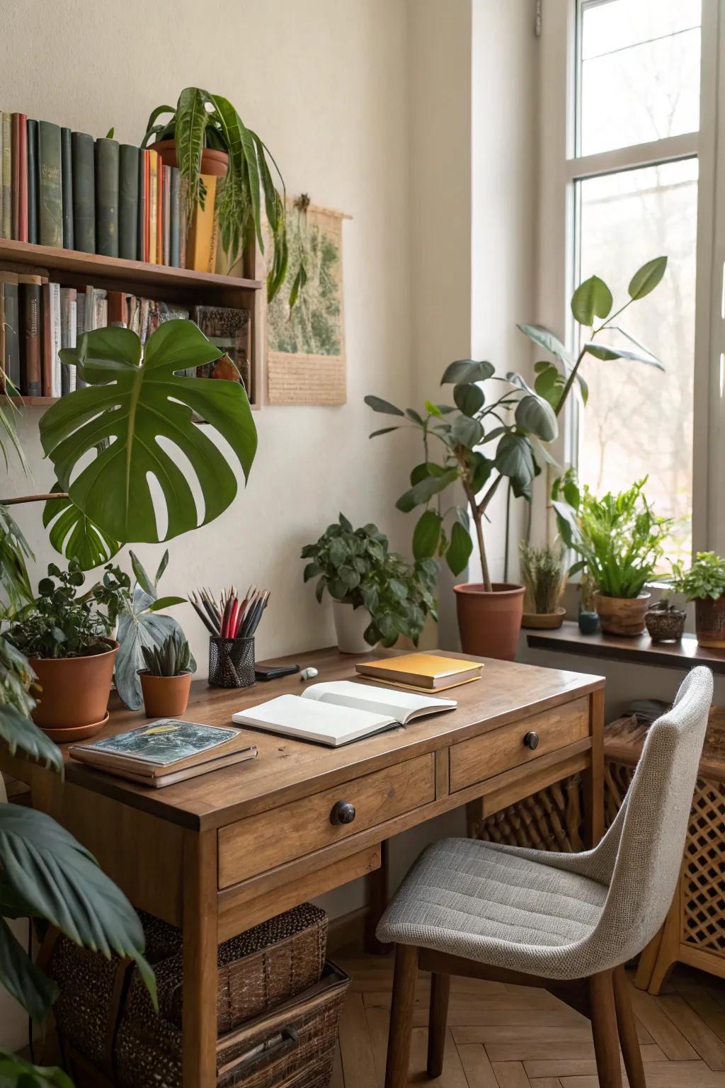A fresh and welcoming study room featuring natural elements.