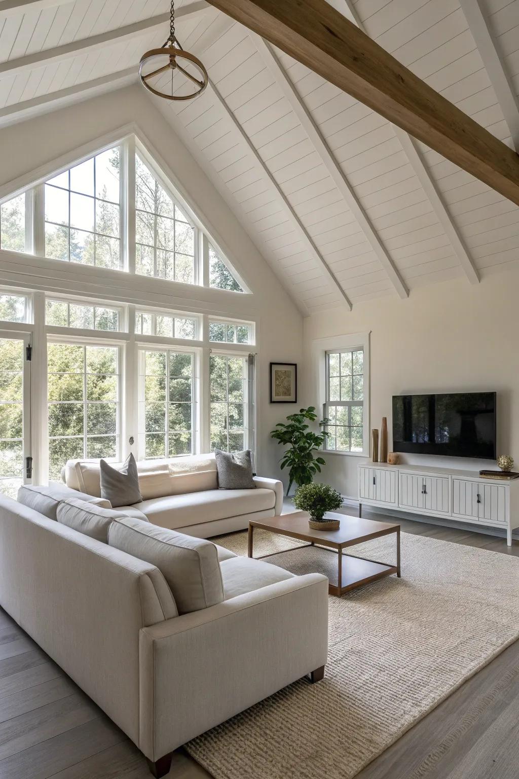 Minimalistic adornments emphasize the sleek and spacious sensation of this living space.