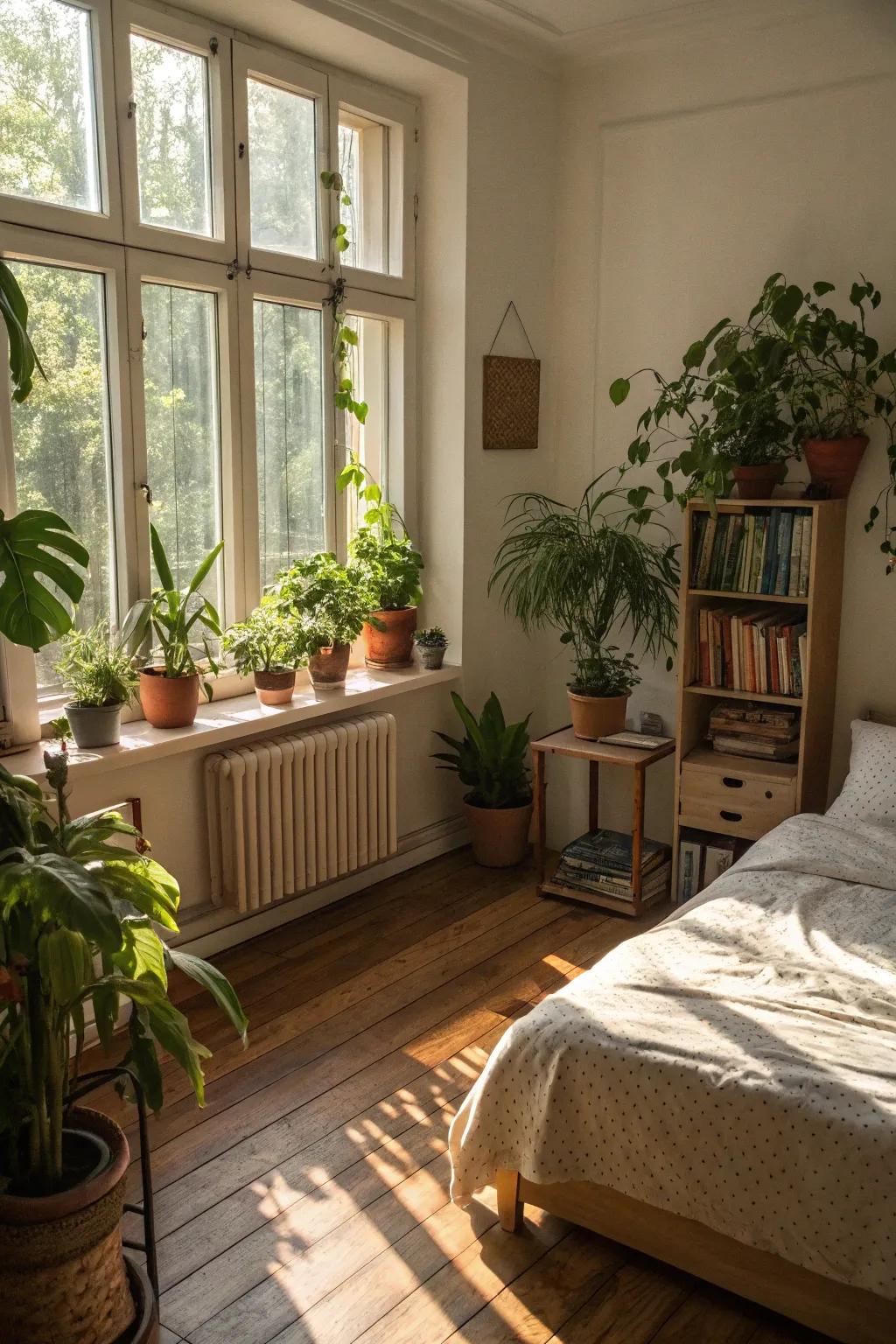 Foliage energizes the space with a hint of nature.