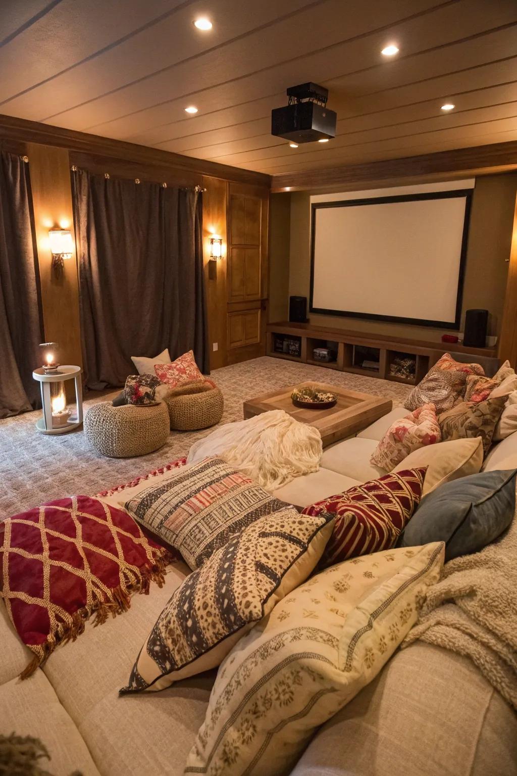 Cozy accessories ensure your movie room is welcoming and comfortable.