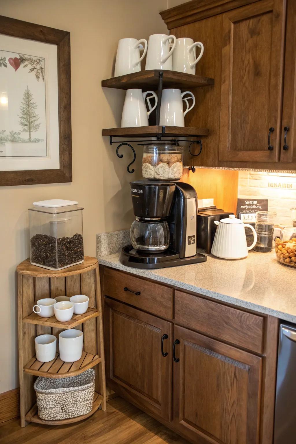 Craft an inviting coffee corner with integrated mug storage.