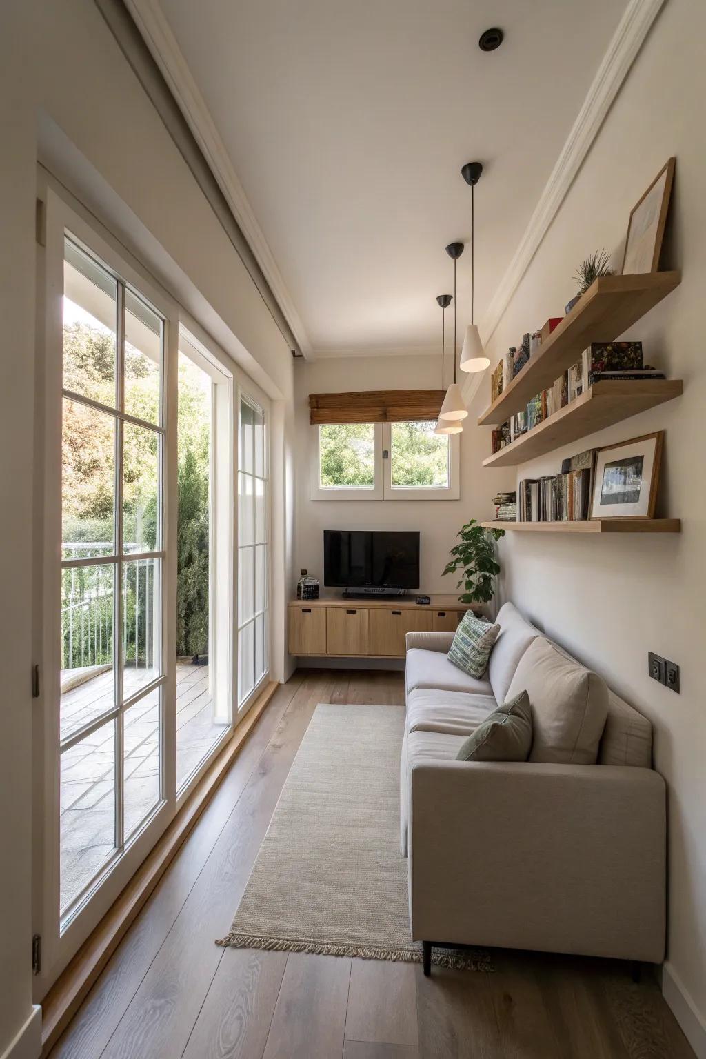 Elevating furniture enhancing flow within a cozy living space.