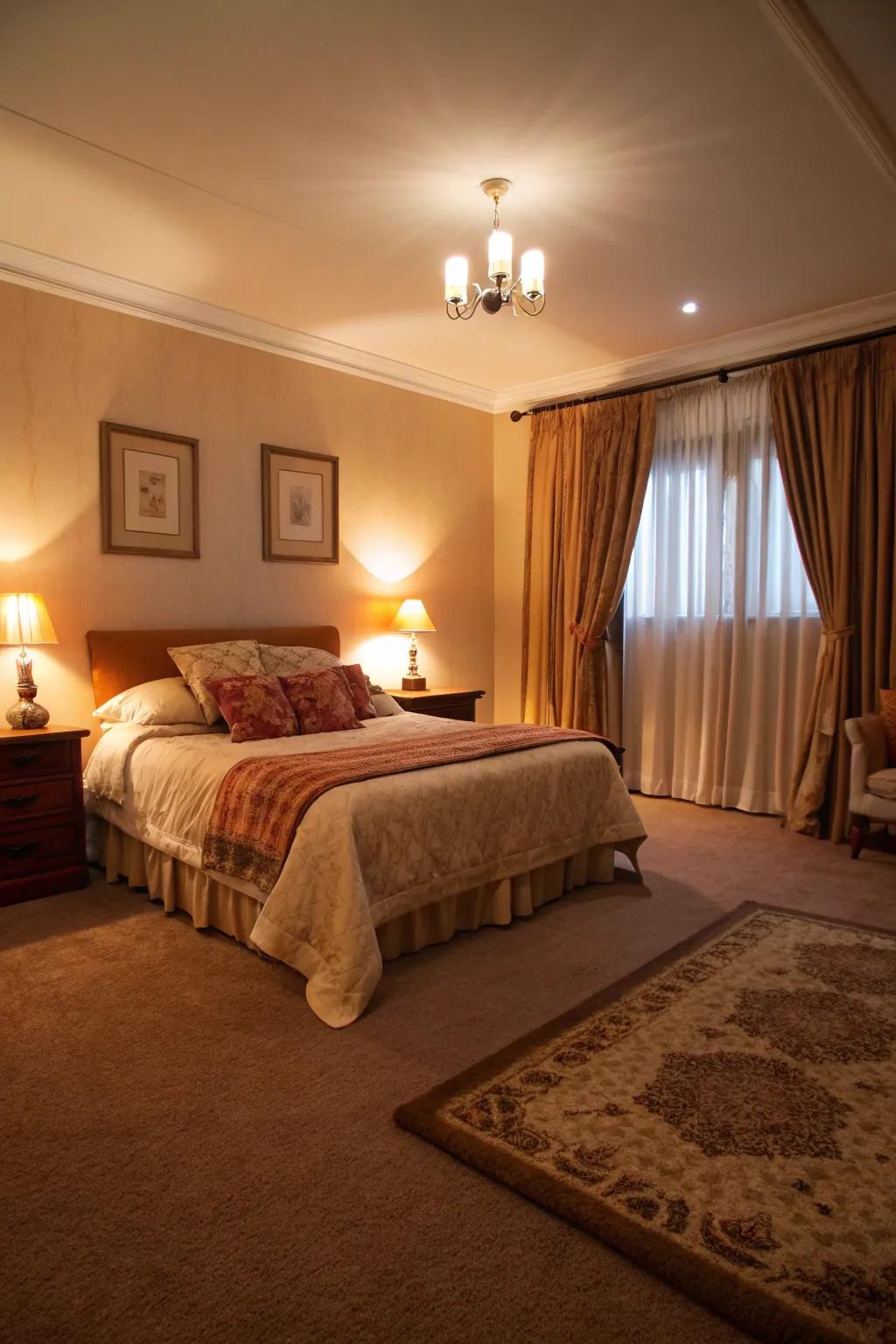 Warm-toned carpets elevate the coziness of any bedroom.