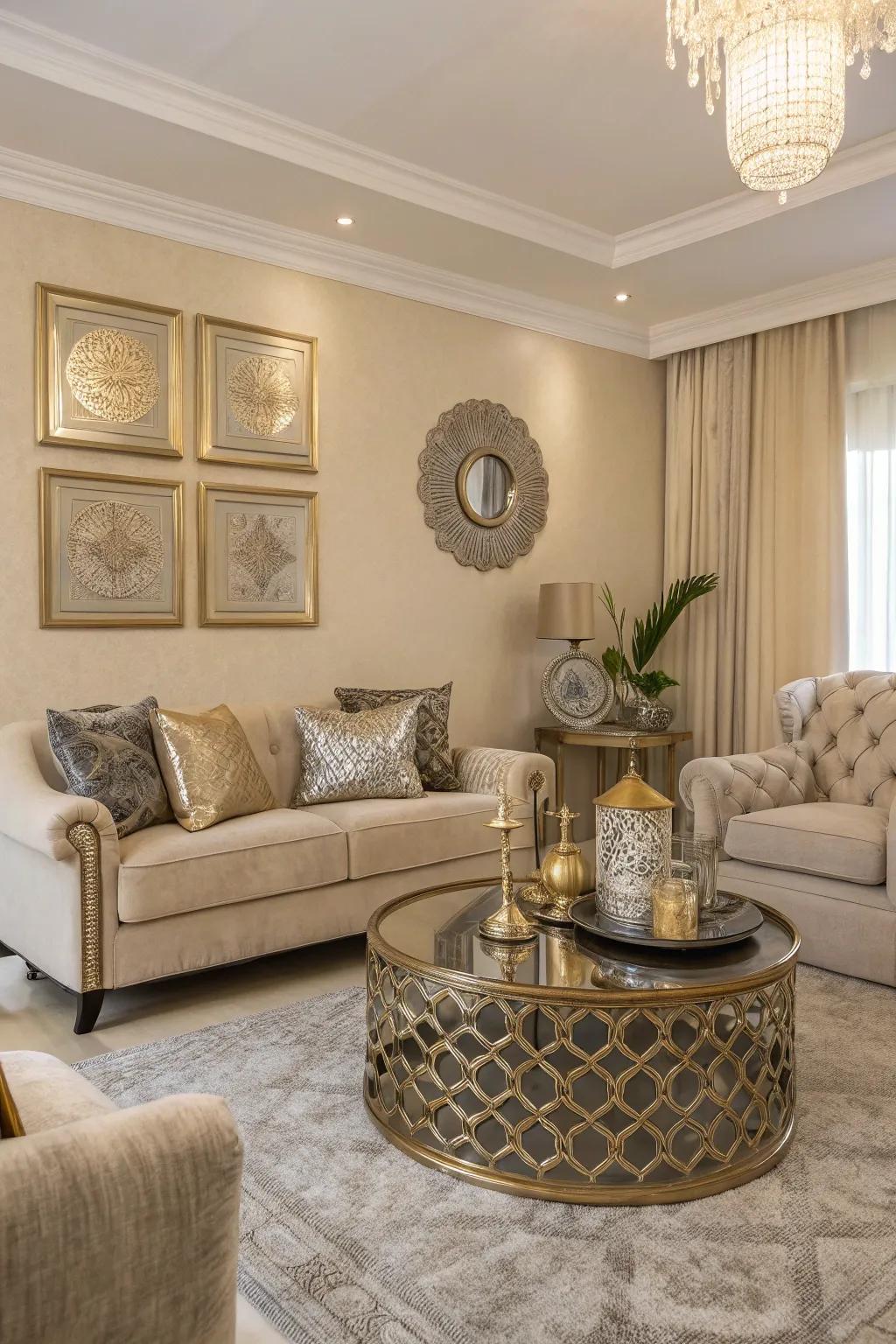 A subtle and metallic color palette for a sophisticated atmosphere.