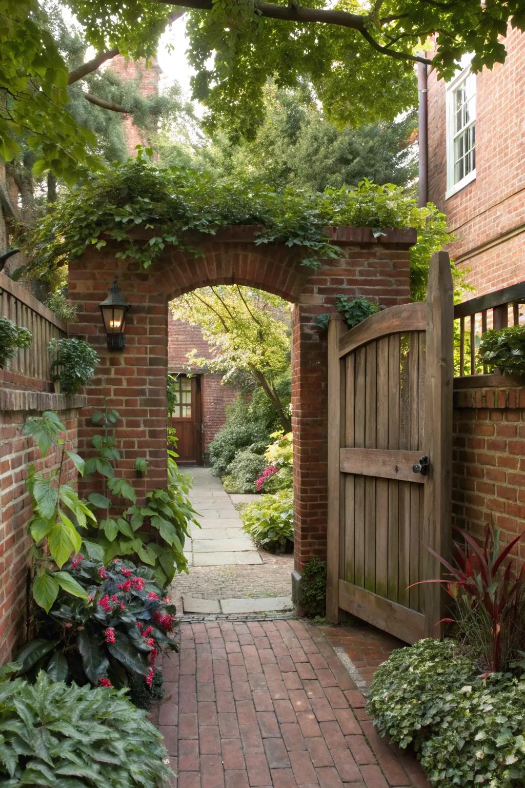 A grand entrance invites you into this charming courtyard