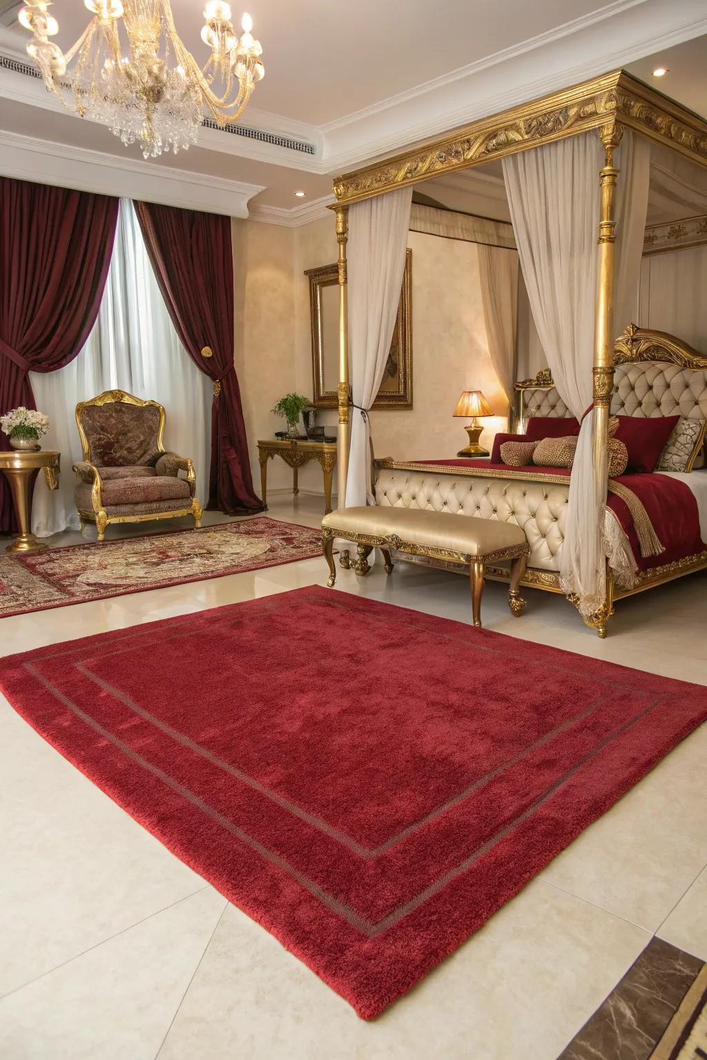 Deluxe floor coverings contribute coziness and warmth.