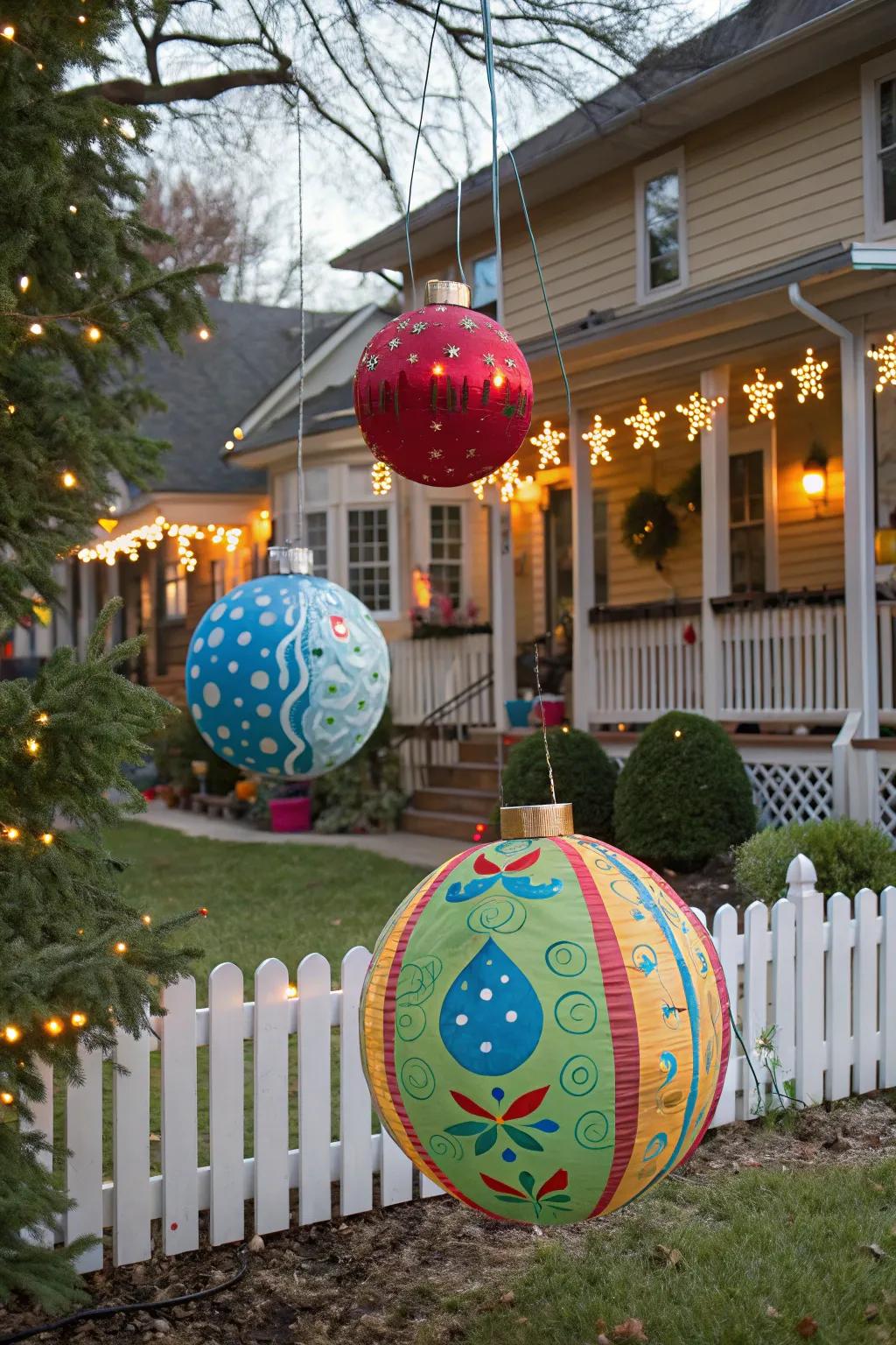 Get creative with DIY oversized ornaments for your yard.