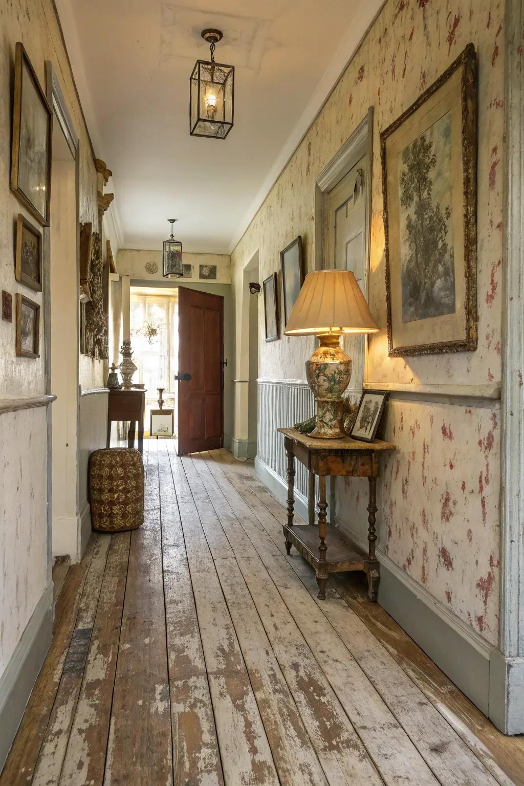 Weathered finishes contribute vintage charm and distinction.