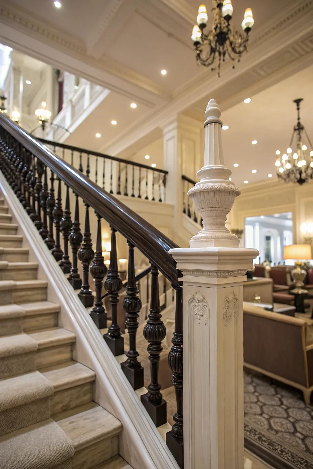 Monochromatic railings offer subtle refinement.