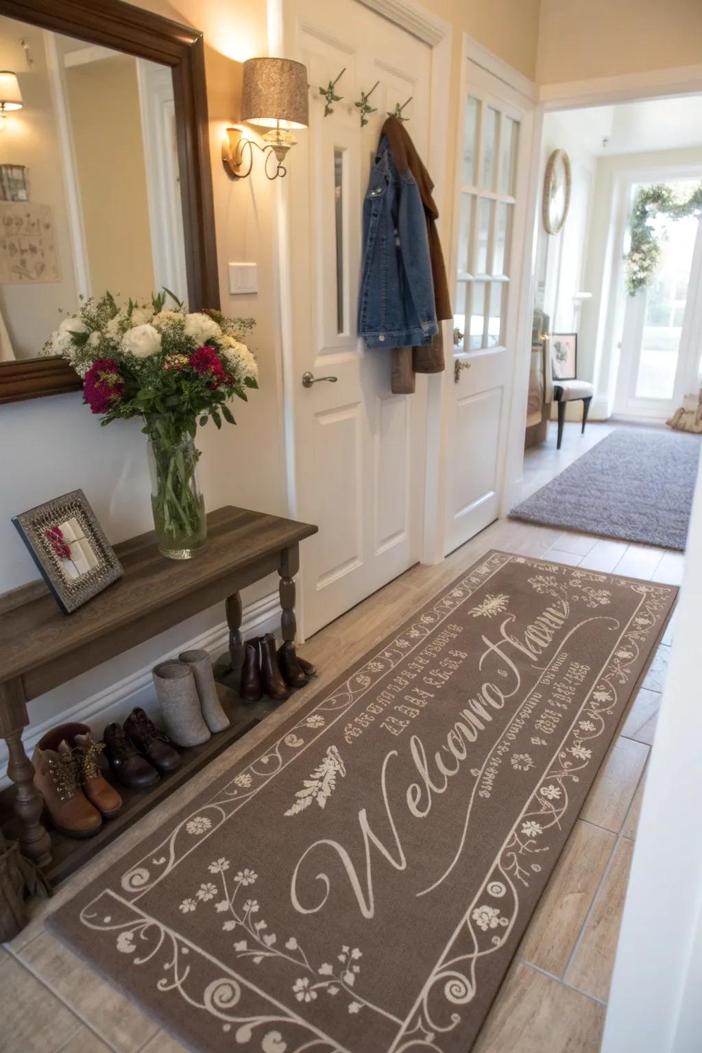 A customized carpet runner bestows upon guests a sense of importance and hospitality.