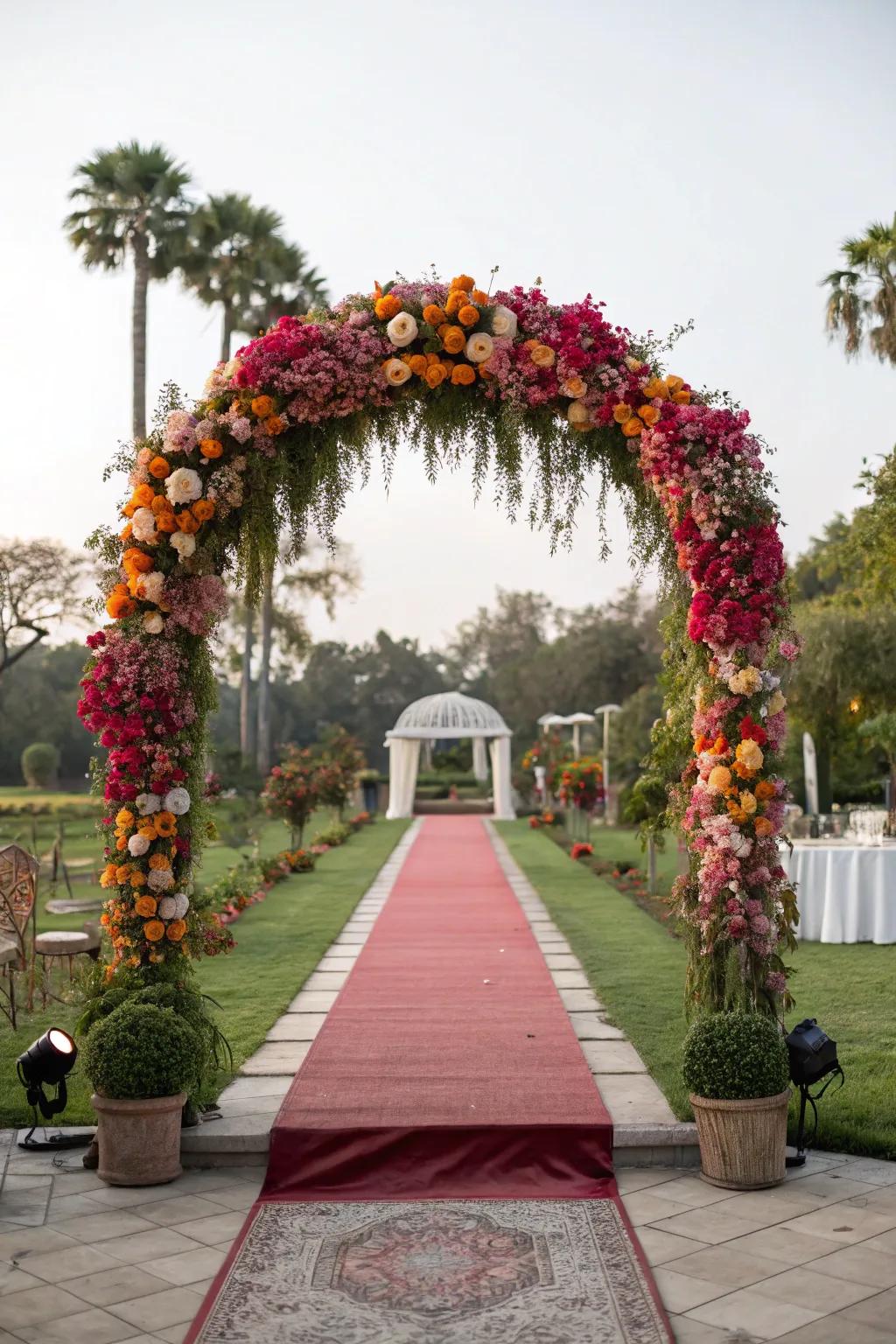 A floral curve fashioning an awe-inspiring entry for a rice-feeding party.