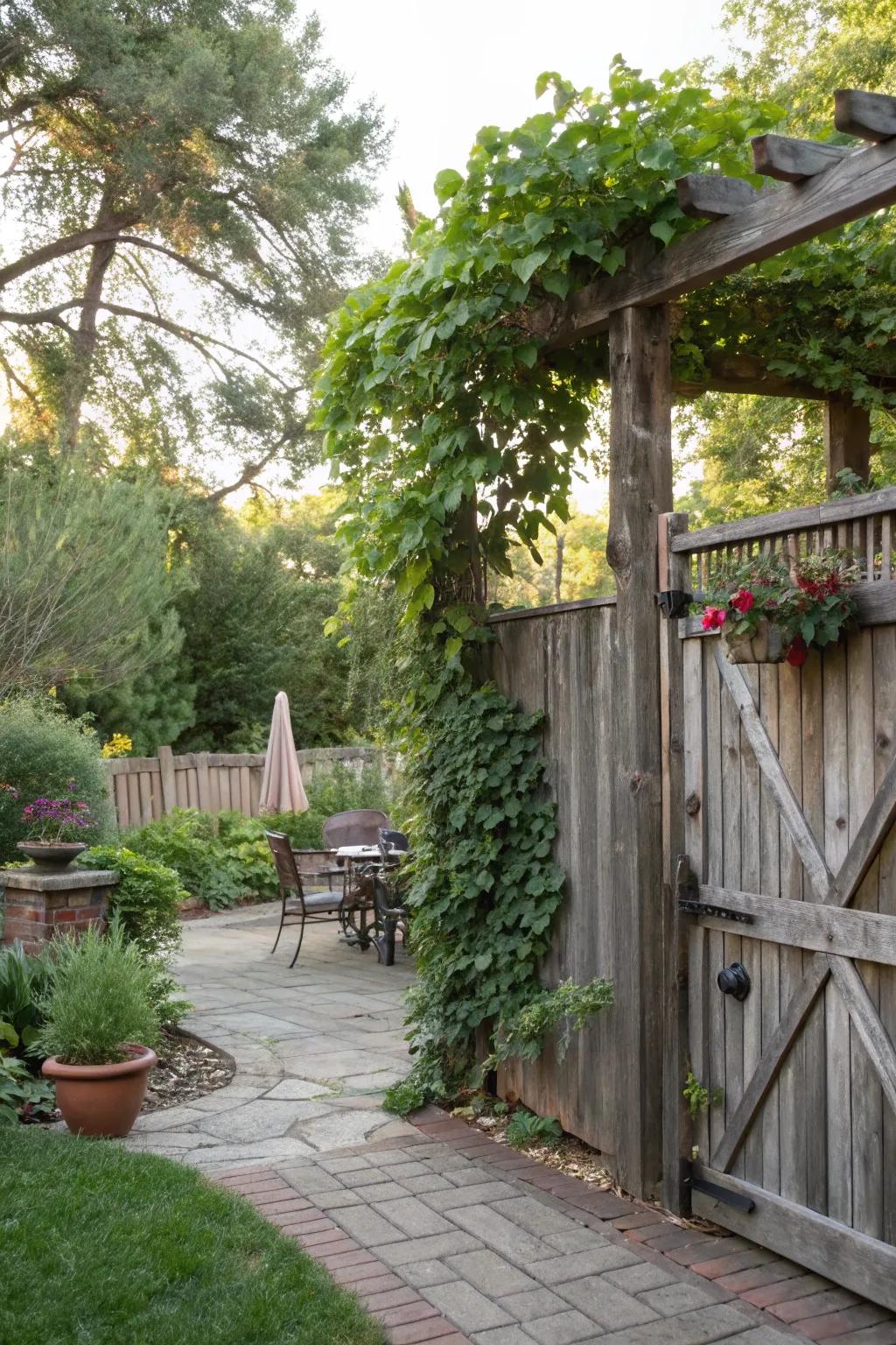 Down-to-earth wooden fences contribute warmth and allure.