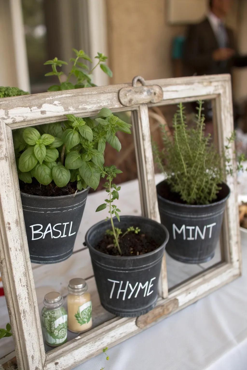 Blackboard identifying herbs.