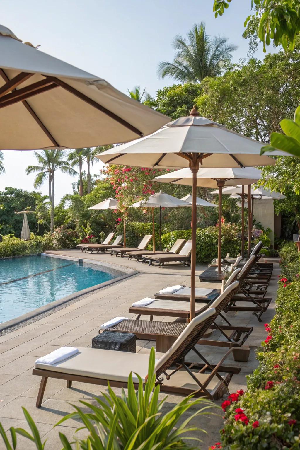 Comfortable relaxation spots enhance your poolside experience.