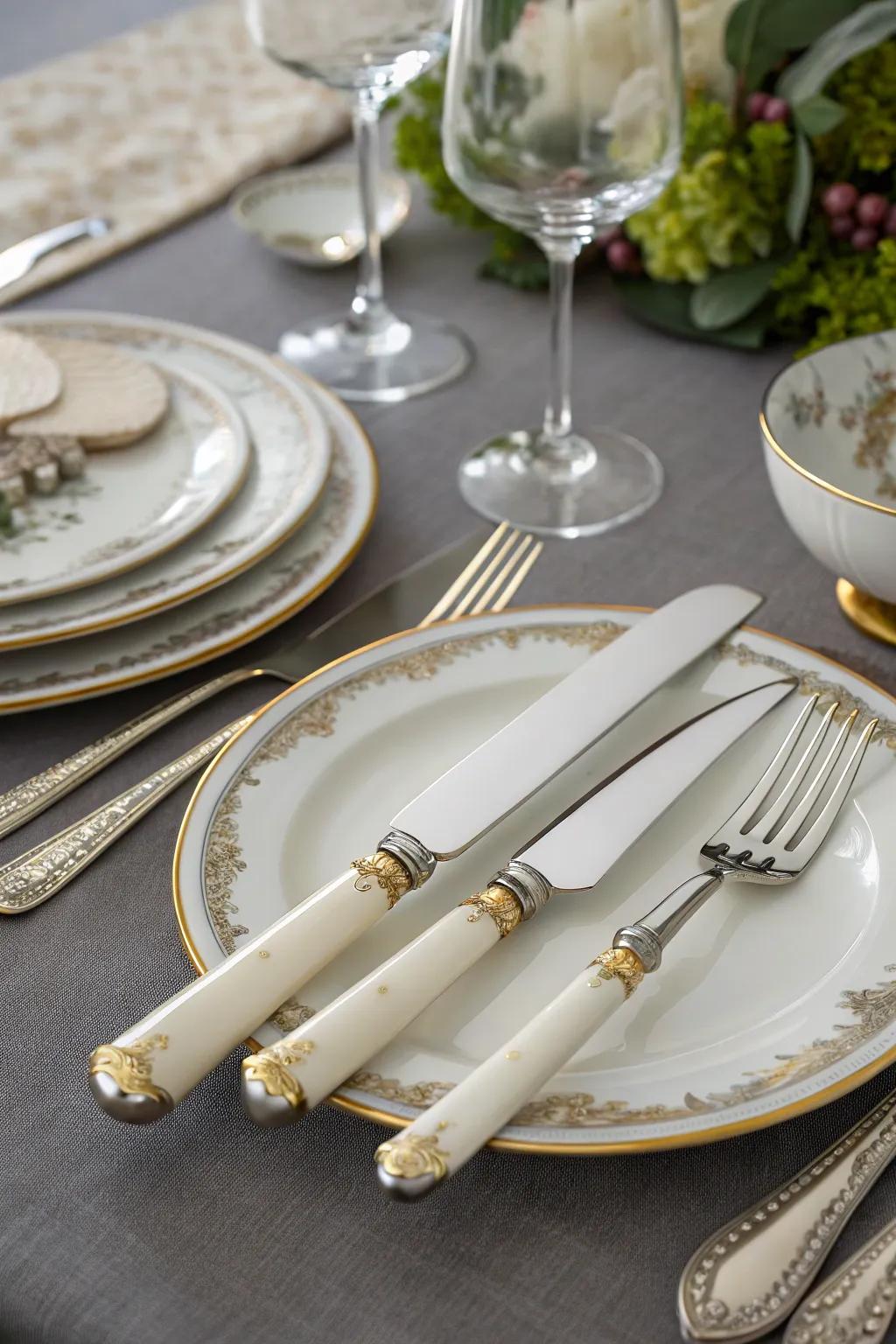 Fine ceramic knife rests enhance elegance at any dining setting.