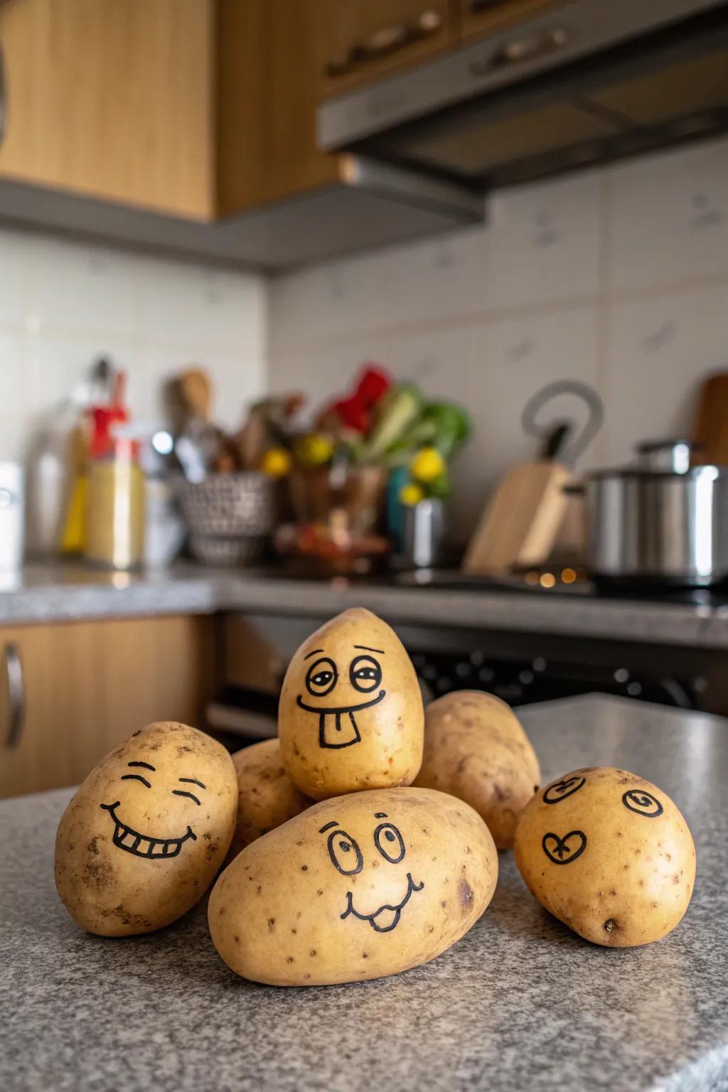 Charming potato personalities bringing smiles.