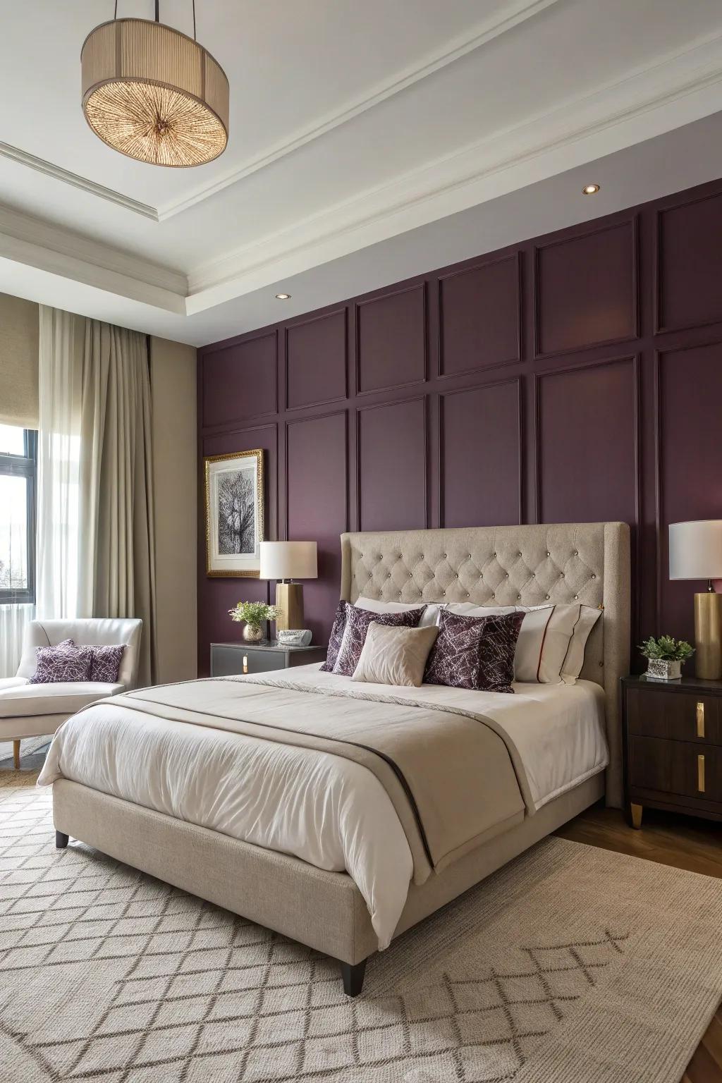 A berry-shaded accent wall morphs into the room's primary attraction.