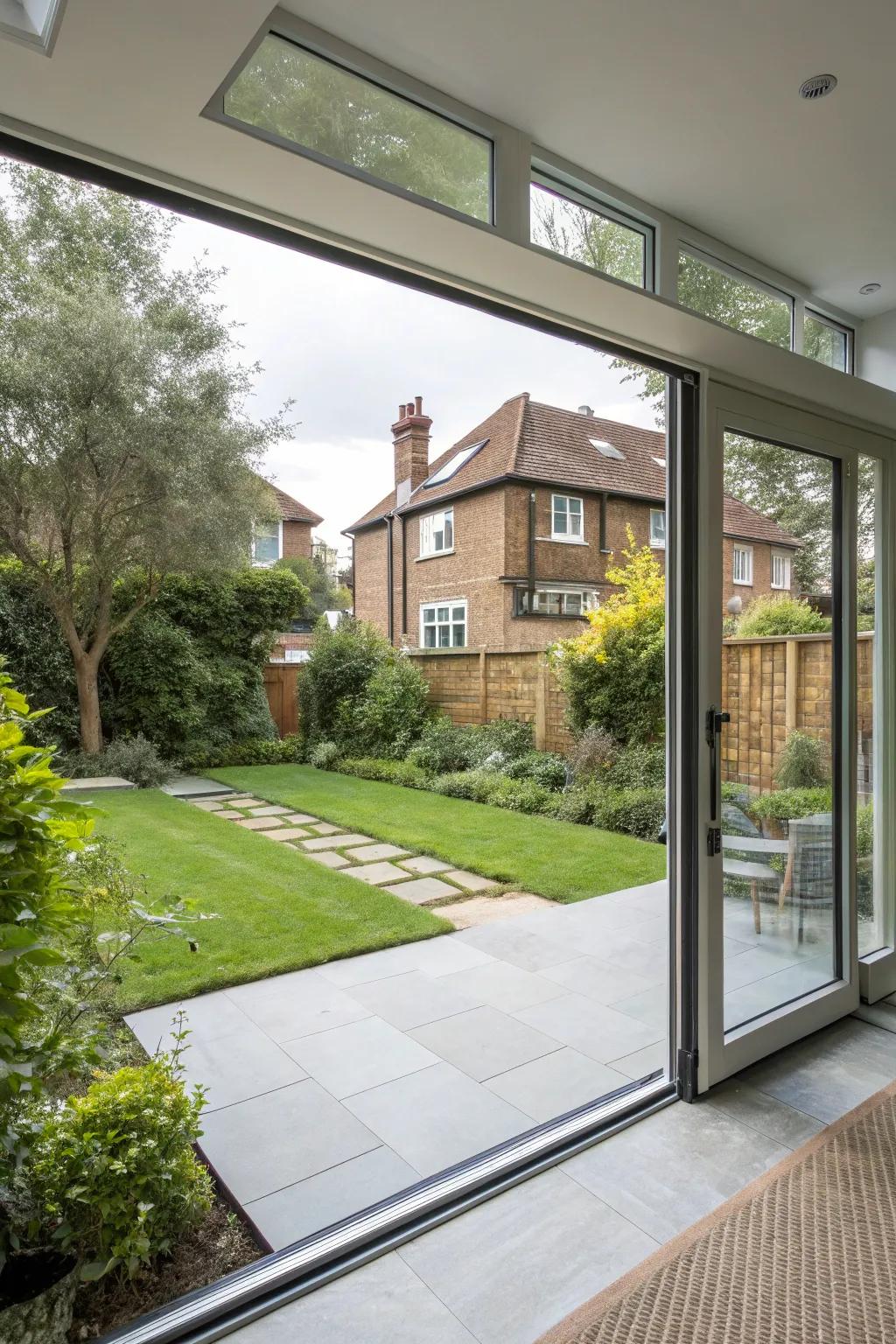 A rear extension with sliding doors providing a seamless indoor-outdoor flow.