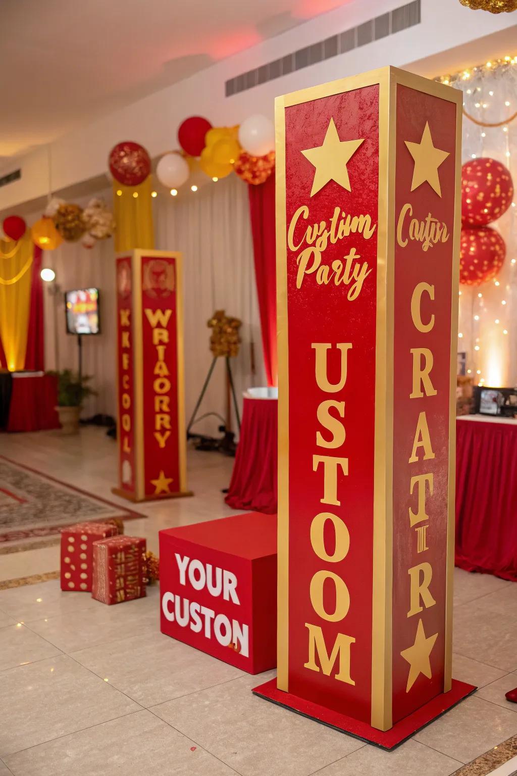 Themed signage adds a personalized touch to your party's aesthetic.