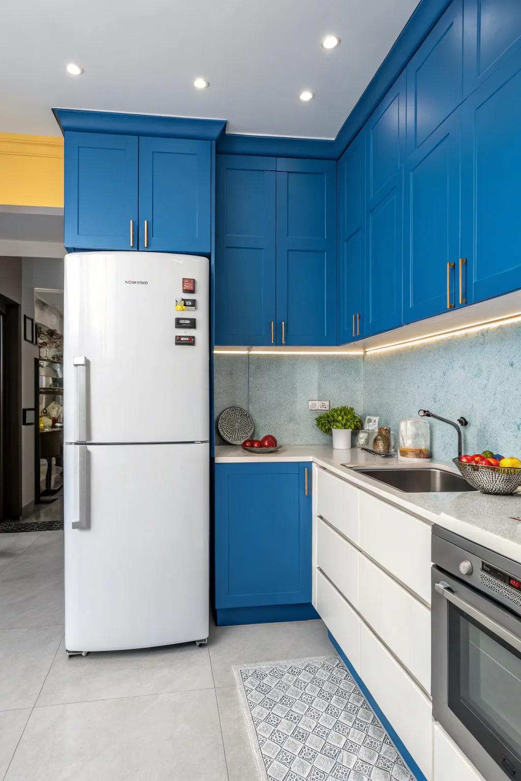 Juxtaposing features in the refrigerator's framework infuse boldness and individuality.