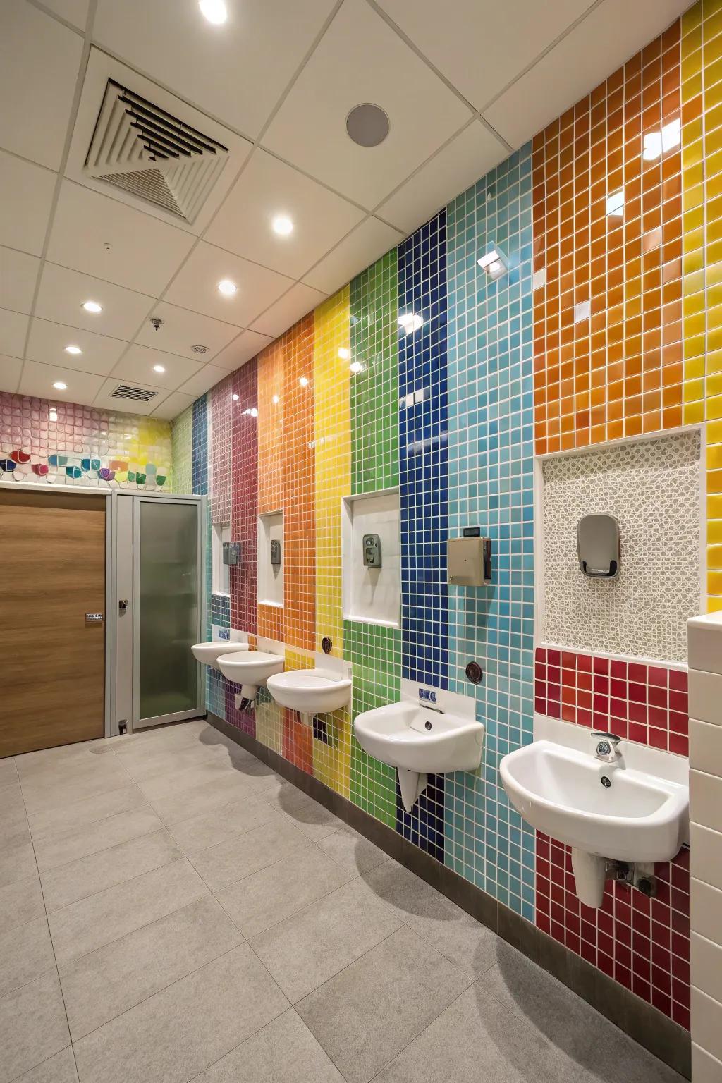 Creative tiles introduce character and interest to this restroom.
