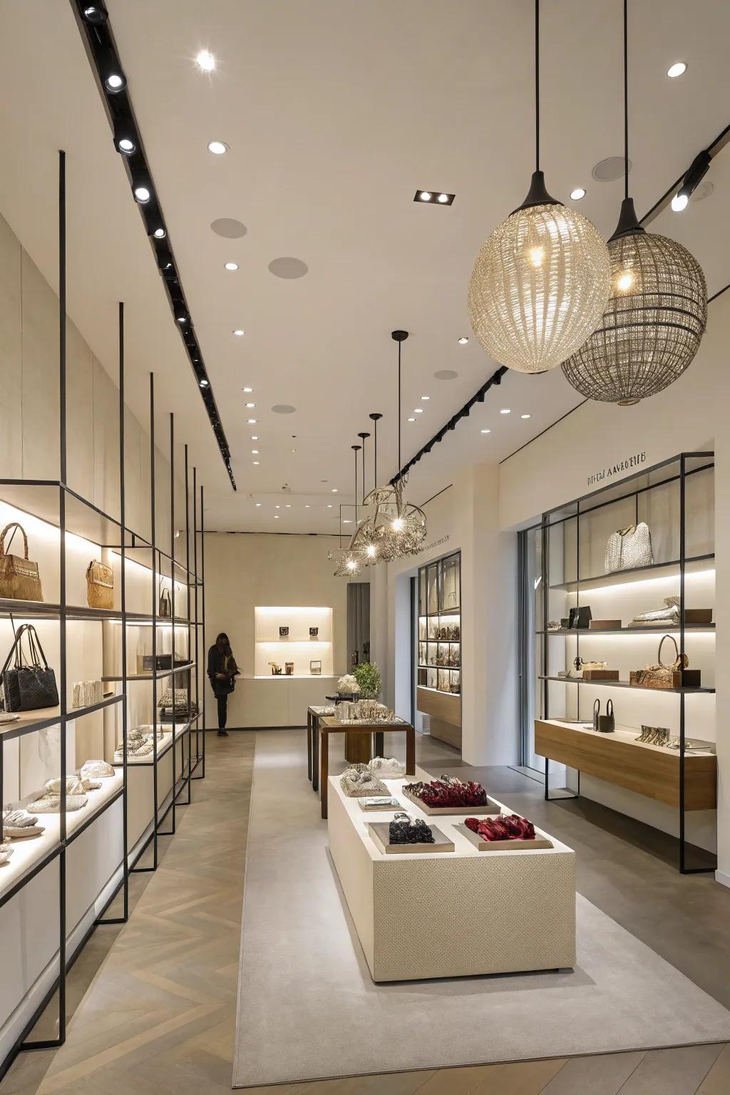 Modern lighting embodying minimalist elegance for a sophisticated retail space.
