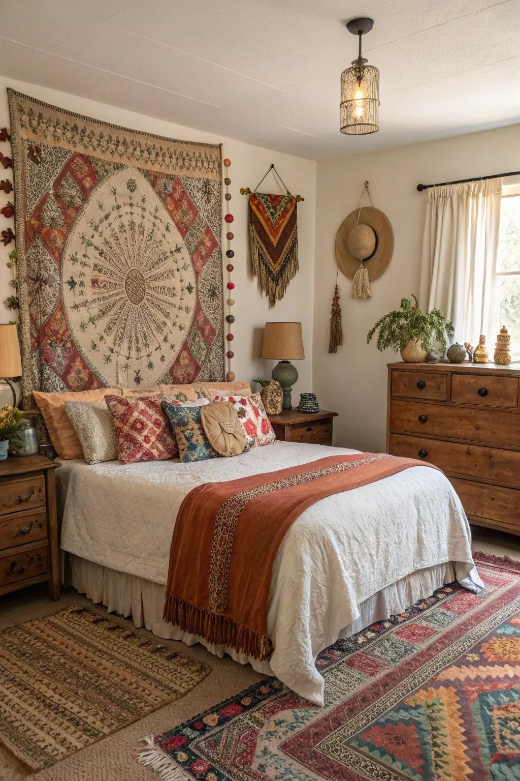 Unconventional accents bring a bohemian charm.