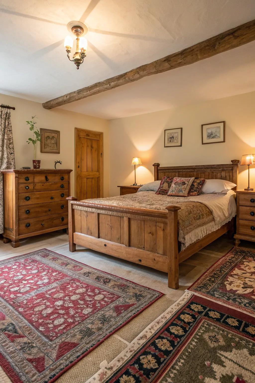 Time-worn rugs provide warmth and individuality to the area.
