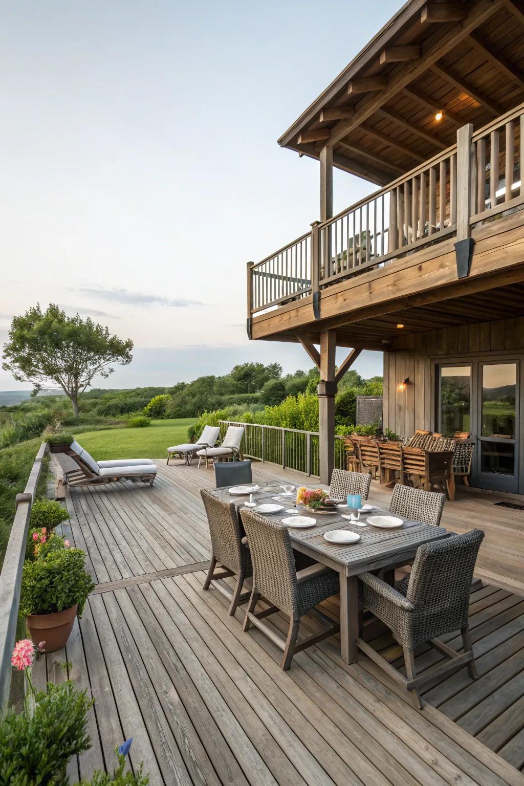 Multi-tier layout adds depth and versatility to this deck.