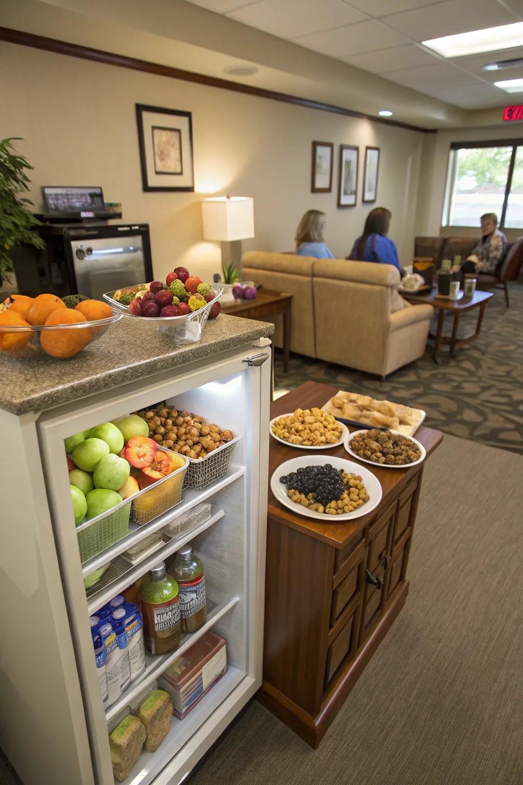 A snack station stocked with healthful choices keeps energy levels consistent.