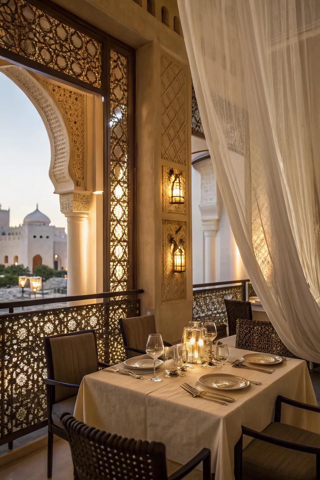 Delicate panels append sophistication and versatility to dining sectors, improving the overall atmosphere.