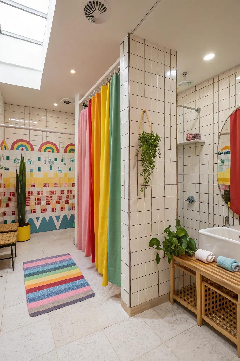 A vibrant shower room with a pop of color for added personality.