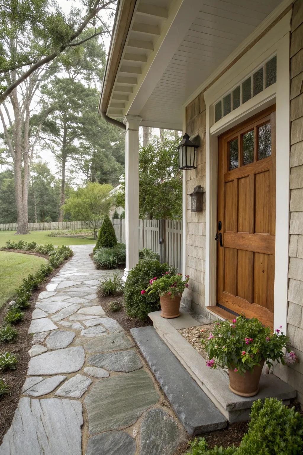 An inviting stone pathway leading to the veranda.